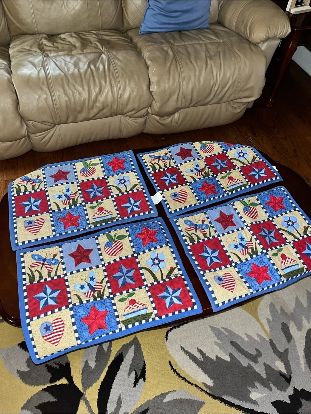 Patchwork Quilted Throw - Patriotic and placemat set